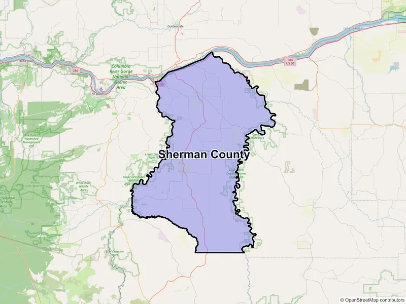 Map of Sherman County, Oregon and ZIP codes