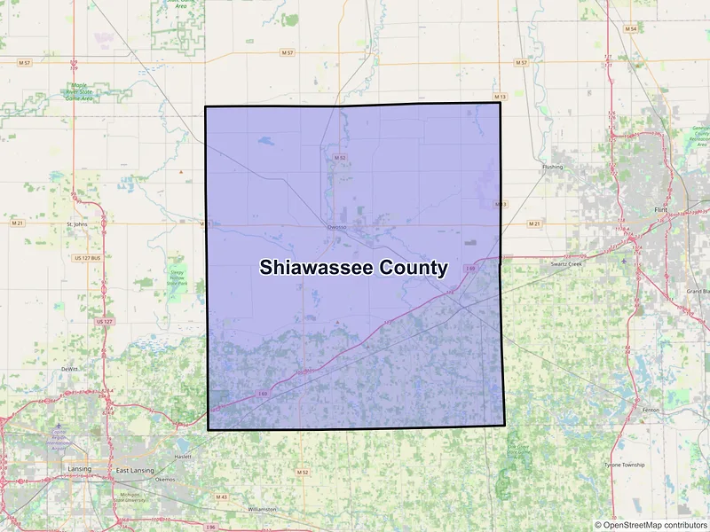 Map of Shiawassee County, Michigan and ZIP codes