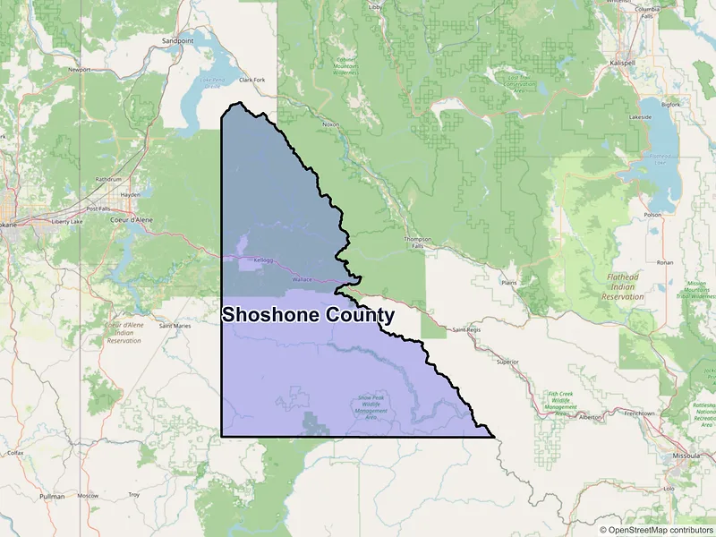 Map of Shoshone County, Idaho and ZIP codes