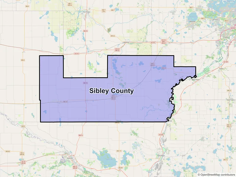 Map of Sibley County, Minnesota and ZIP codes