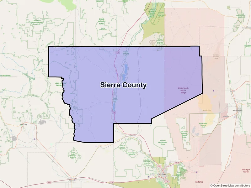 Map of Sierra County, New Mexico and ZIP codes