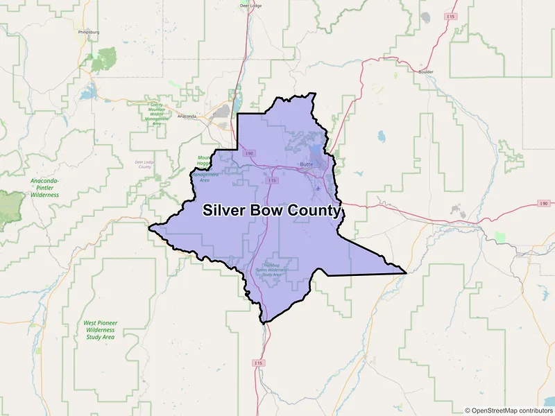 Map of Silver Bow County, Montana and ZIP codes
