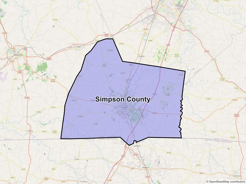 Map of Simpson County, Kentucky and ZIP codes