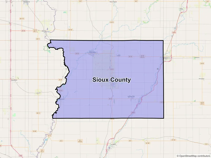 Map of Sioux County, Iowa and ZIP codes
