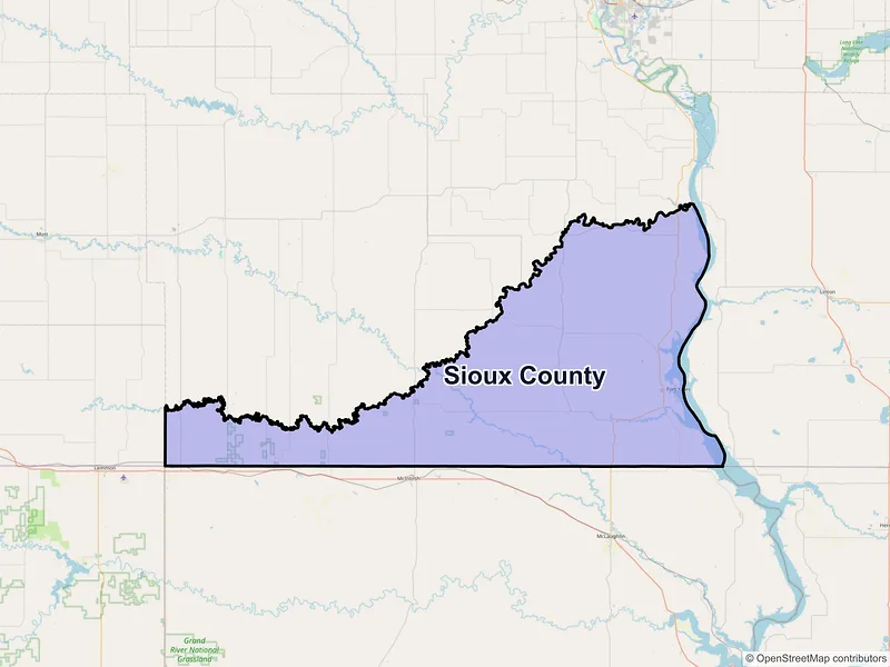 Map of Sioux County, North Dakota and ZIP codes