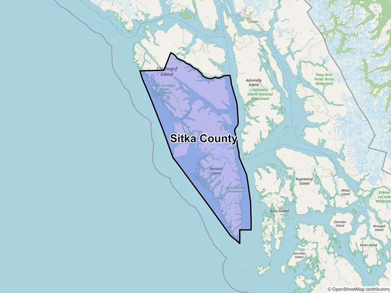 Map of Sitka County, Alaska and ZIP codes
