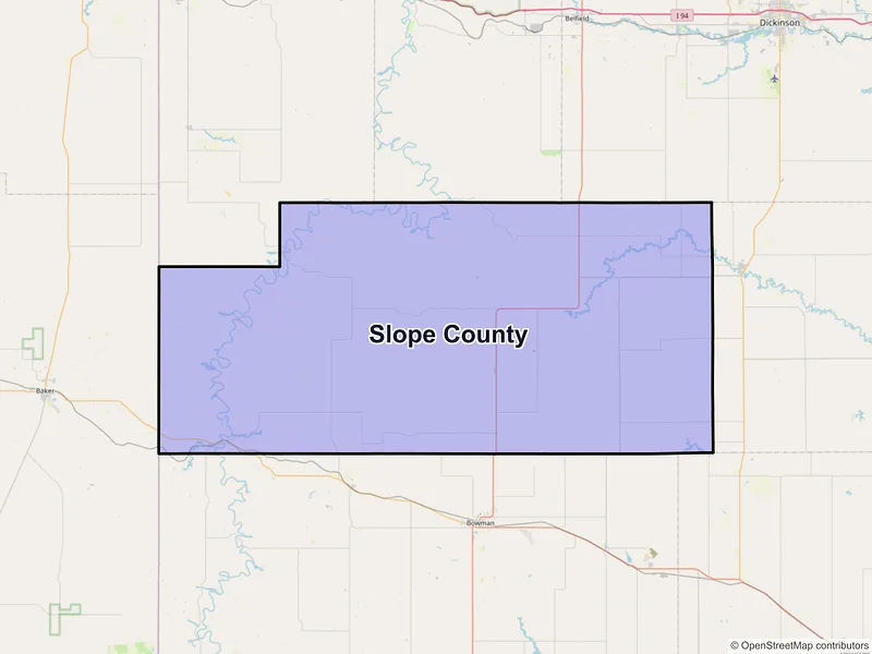 Map of Slope County, North Dakota and ZIP codes