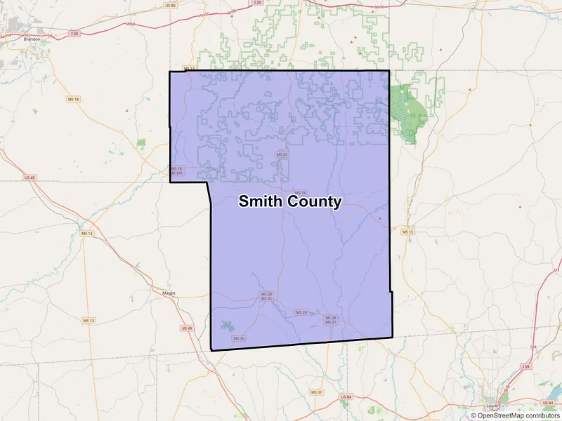 Map of Smith County, Mississippi and ZIP codes