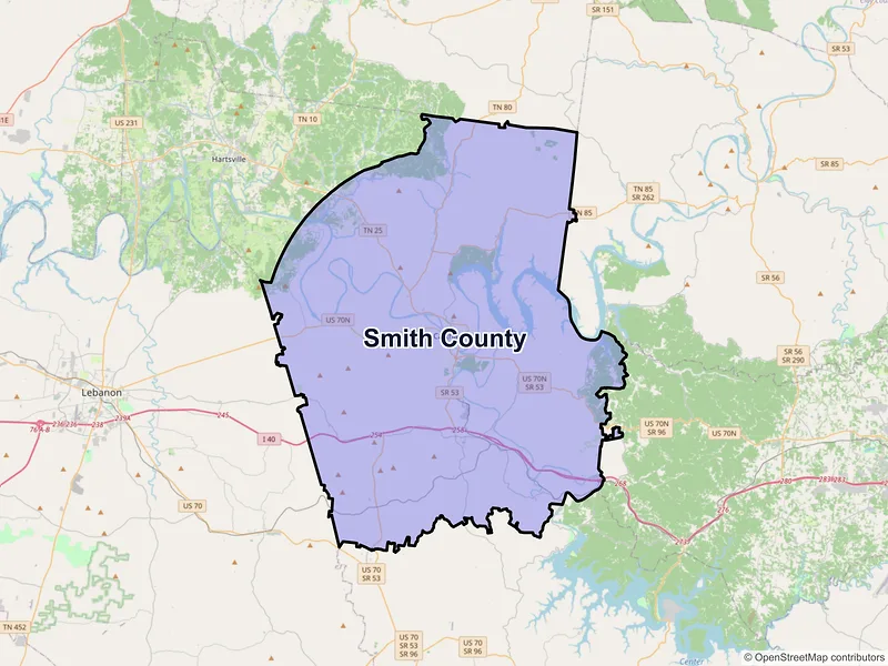 Map of Smith County, Tennessee and ZIP codes