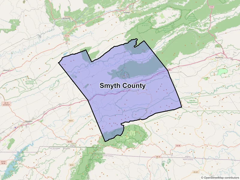 Map of Smyth County, Virginia and ZIP codes