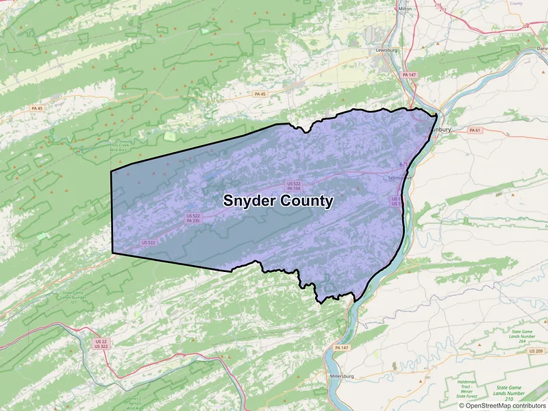 Map of Snyder County, Pennsylvania and ZIP codes