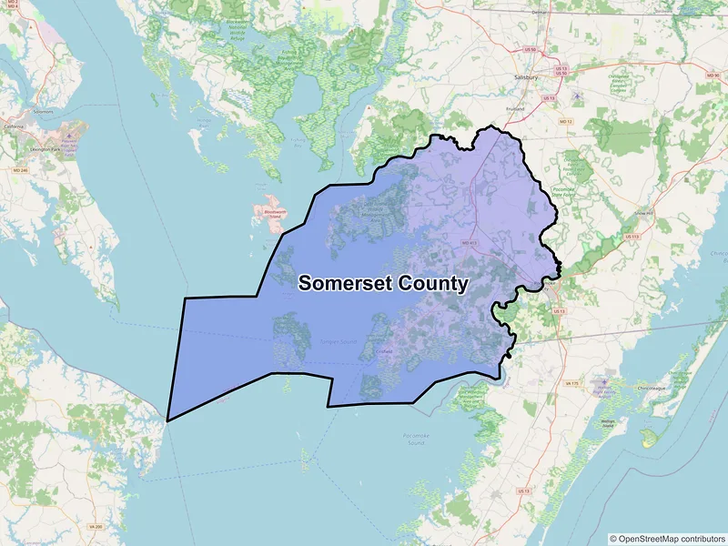 Map of Somerset County, Maryland and ZIP codes