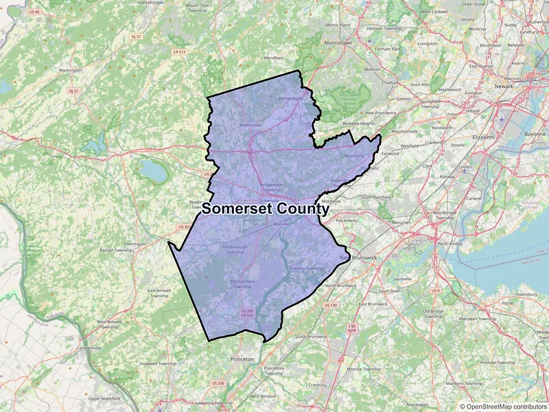 Map of Somerset County, New Jersey and ZIP codes