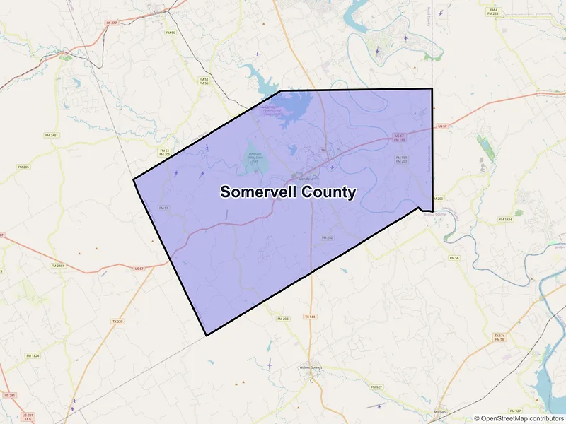 Map of Somervell County, Texas and ZIP codes