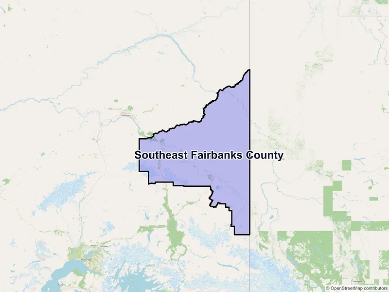 Map of Southeast Fairbanks County, Alaska and ZIP codes