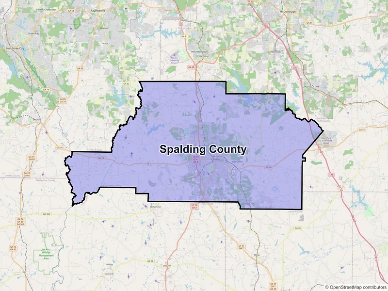 Map of Spalding County, Georgia and ZIP codes