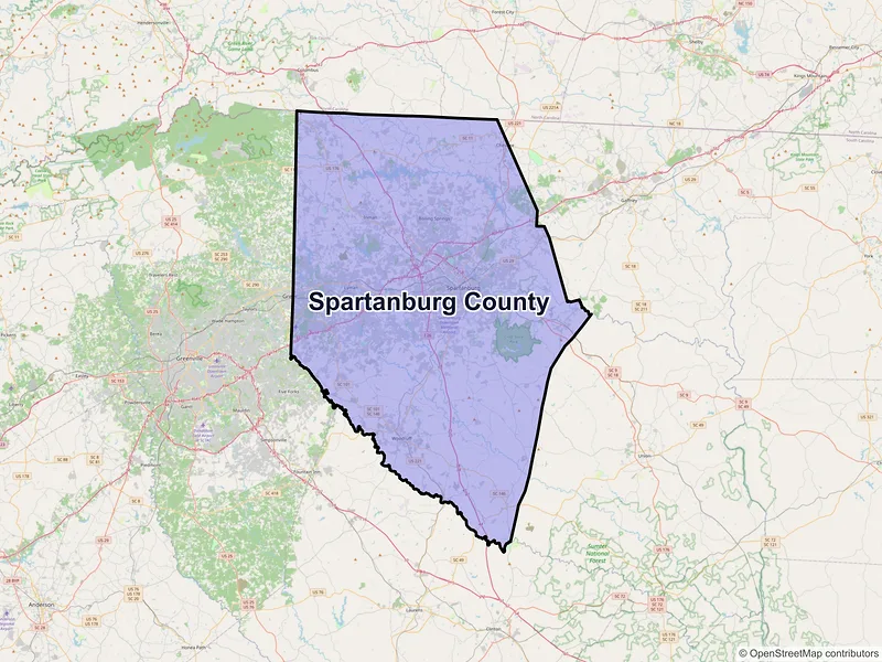 Map of Spartanburg County, South Carolina and ZIP codes