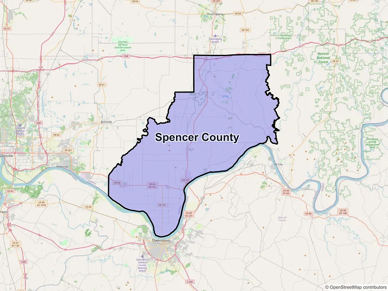 Map of Spencer County, Indiana and ZIP codes