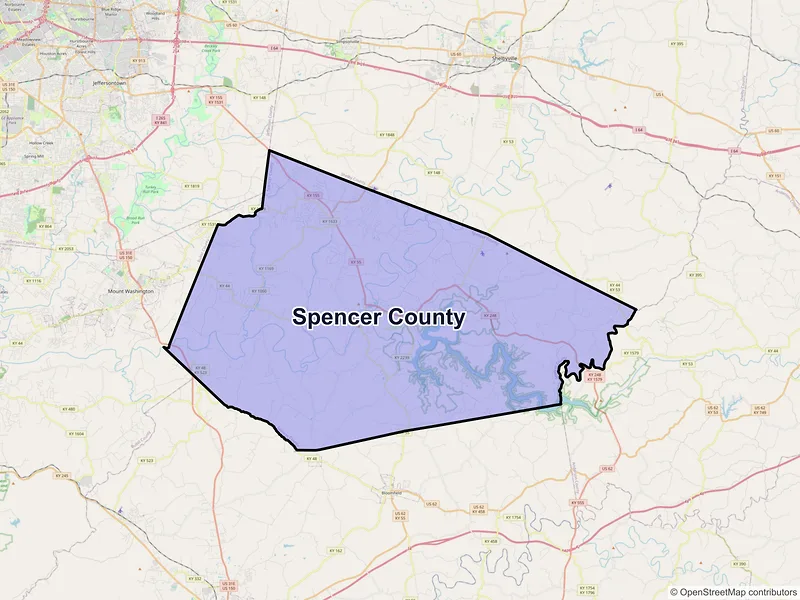 Map of Spencer County, Kentucky and ZIP codes