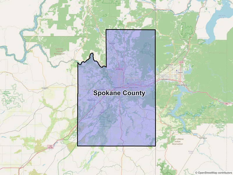 Map of Spokane County, Washington and ZIP codes