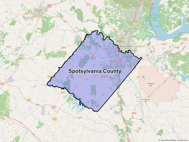 Map of Spotsylvania County, Virginia and ZIP codes