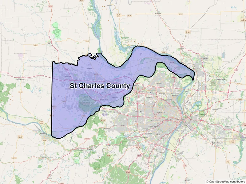 Map of St. Charles County, Missouri and ZIP codes