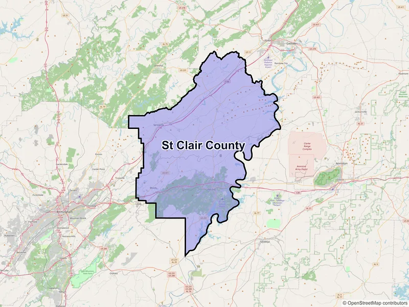 Map of St. Clair County, Alabama and ZIP codes