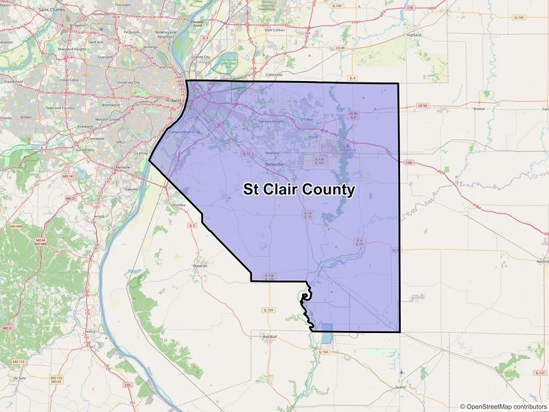 Map of St. Clair County, Illinois and ZIP codes