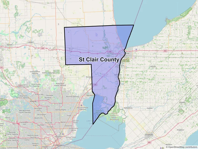 Map of St. Clair County, Michigan and ZIP codes