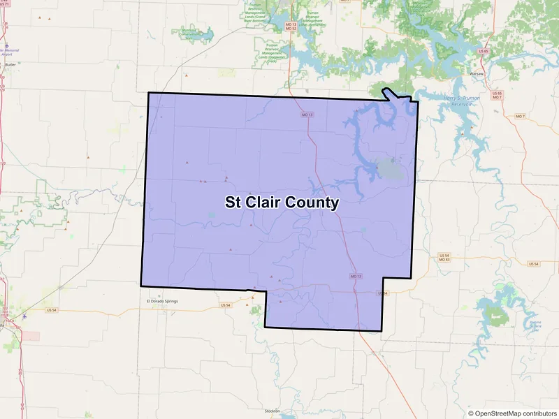 Map of St. Clair County, Missouri and ZIP codes