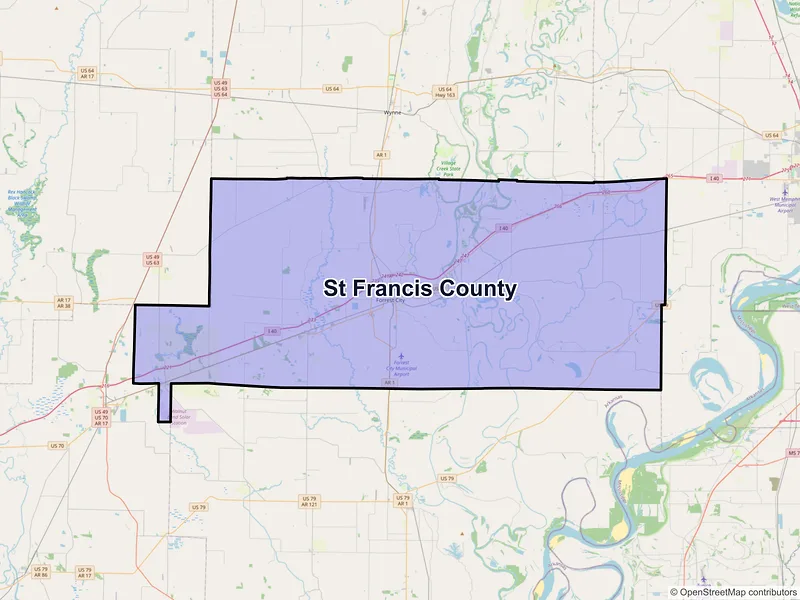 Map of St. Francis County, Arkansas and ZIP codes