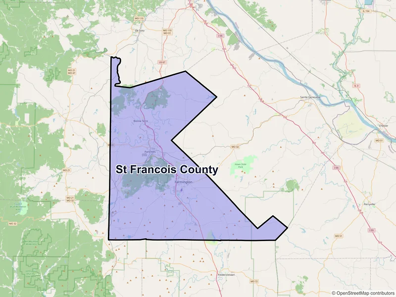 Map of St. Francois County, Missouri and ZIP codes