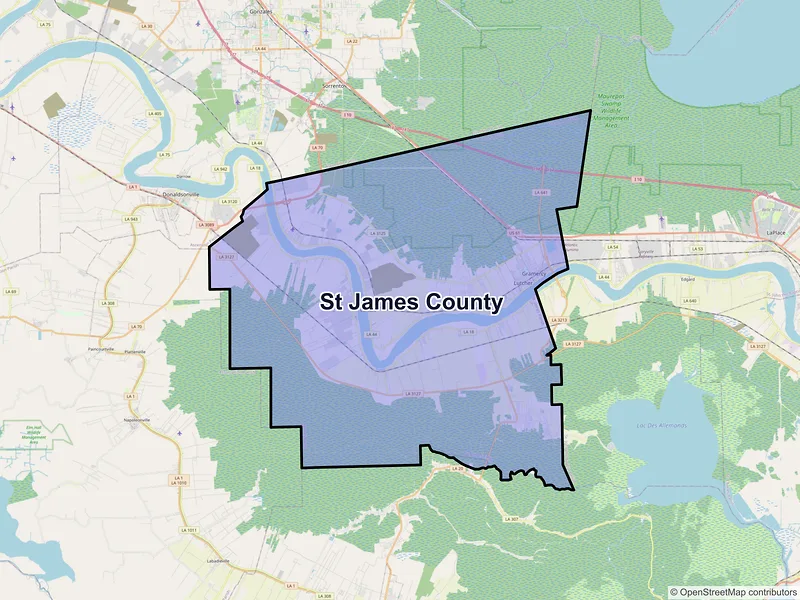Map of St. James County, Louisiana and ZIP codes