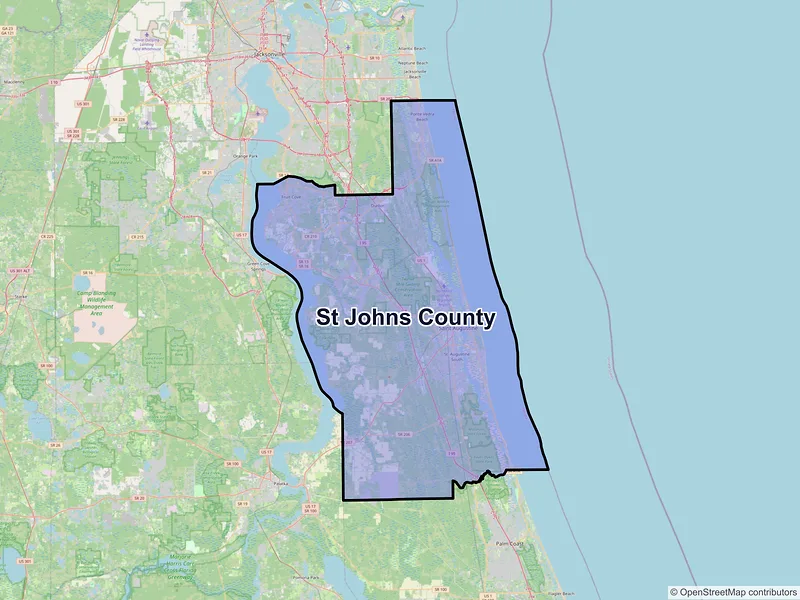 Map of St. Johns County, Florida and ZIP codes