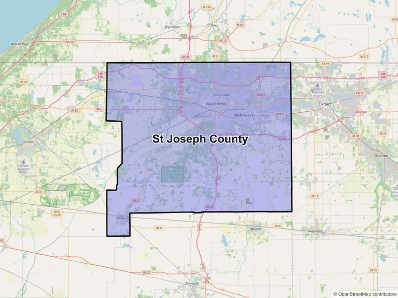 Map of St. Joseph County, Indiana and ZIP codes