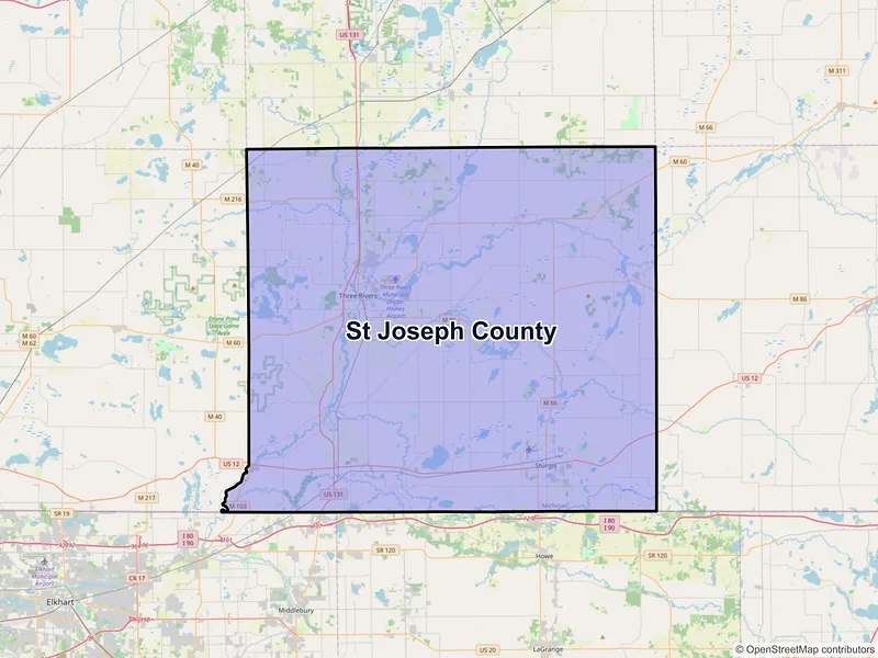 Map of St. Joseph County, Michigan and ZIP codes