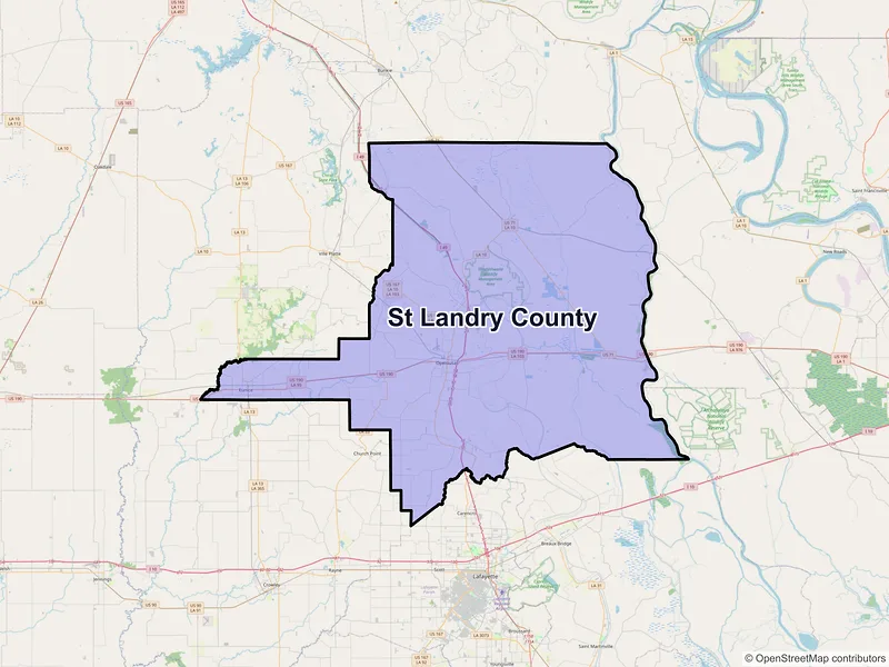 Map of St. Landry County, Louisiana and ZIP codes