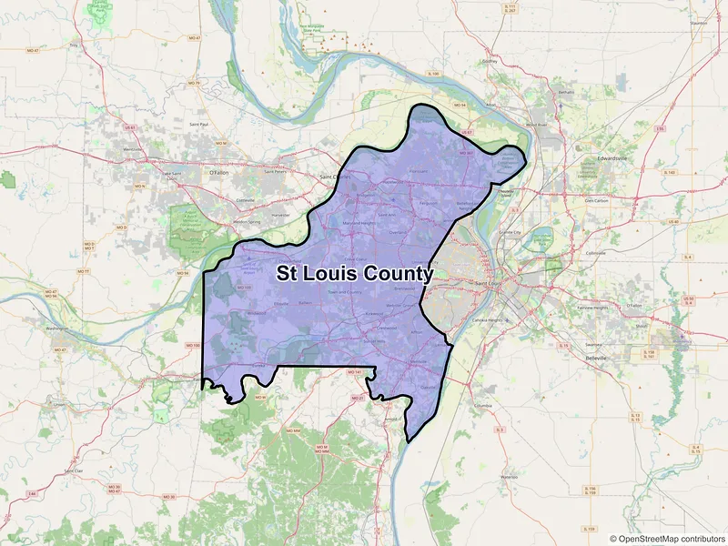 Map of St. Louis County, Missouri and ZIP codes