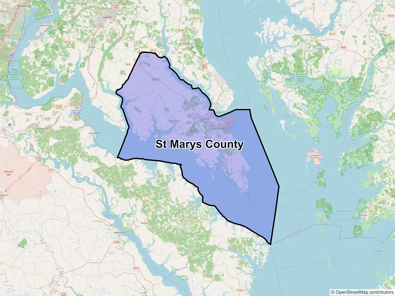 Map of St. Mary's County, Maryland and ZIP codes