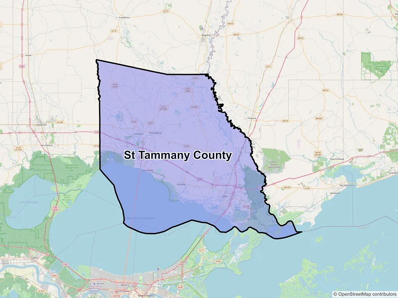 Map of St. Tammany County, Louisiana and ZIP codes