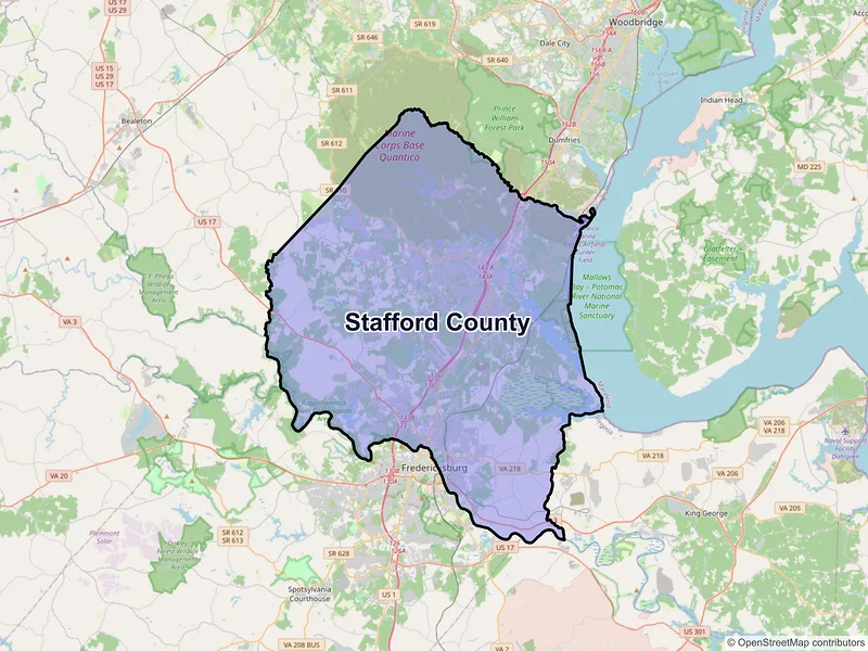 Map of Stafford County, Virginia and ZIP codes