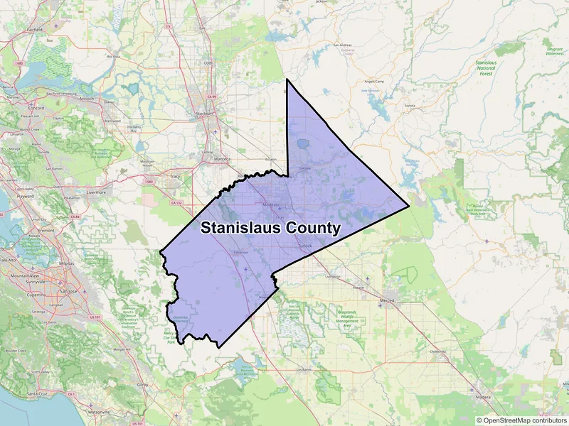 Map of Stanislaus County, California and ZIP codes