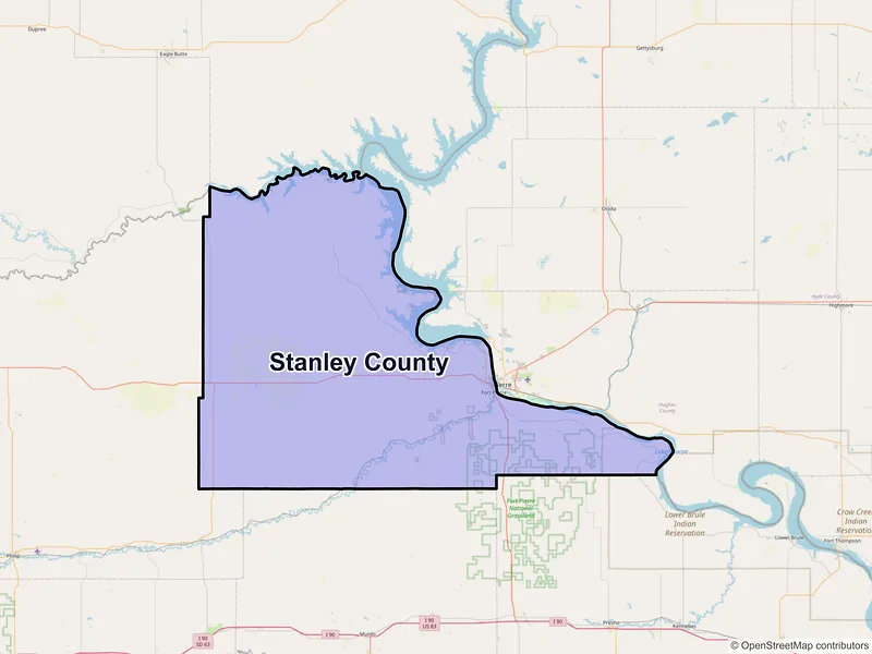 Map of Stanley County, South Dakota and ZIP codes