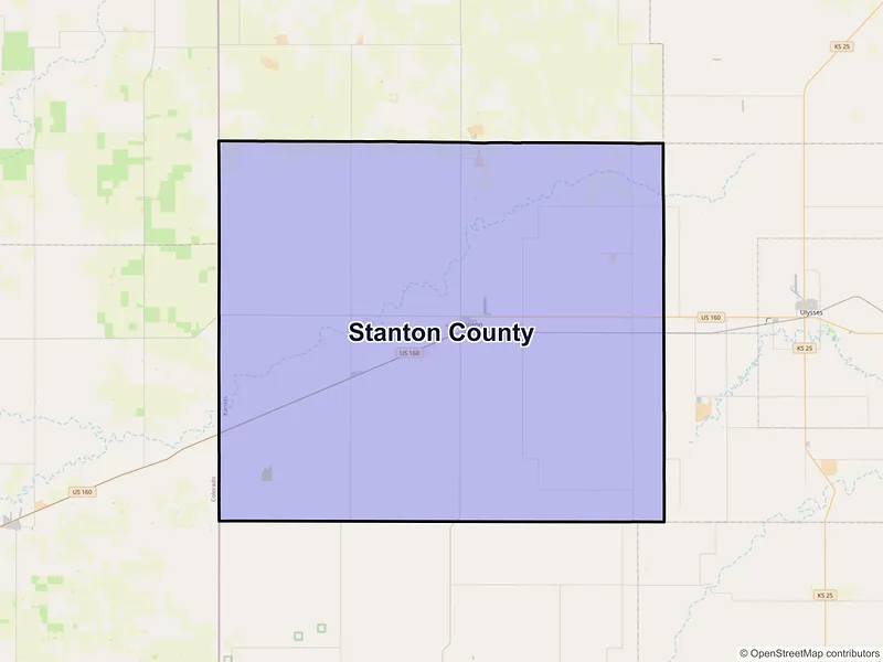 Map of Stanton County, Kansas and ZIP codes