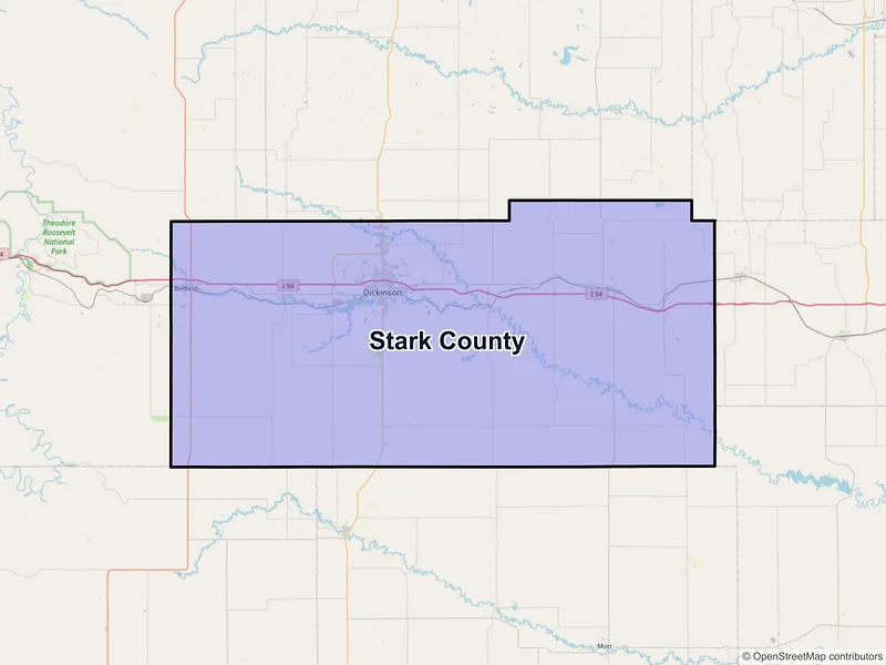 Map of Stark County, North Dakota and ZIP codes