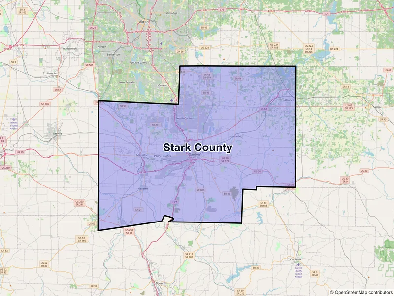Map of Stark County, Ohio and ZIP codes