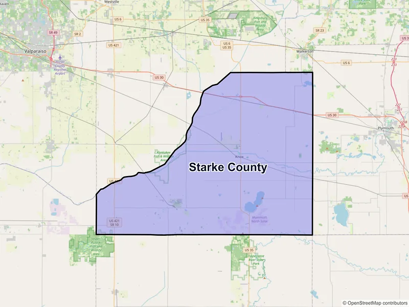 Map of Starke County, Indiana and ZIP codes