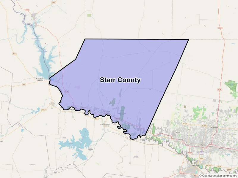 Map of Starr County, Texas and ZIP codes
