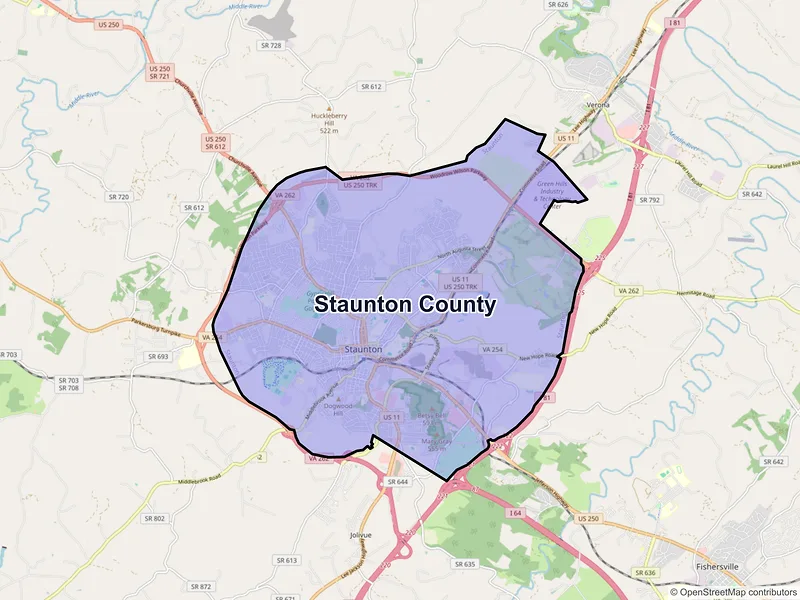 Map of Staunton County, Virginia and ZIP codes