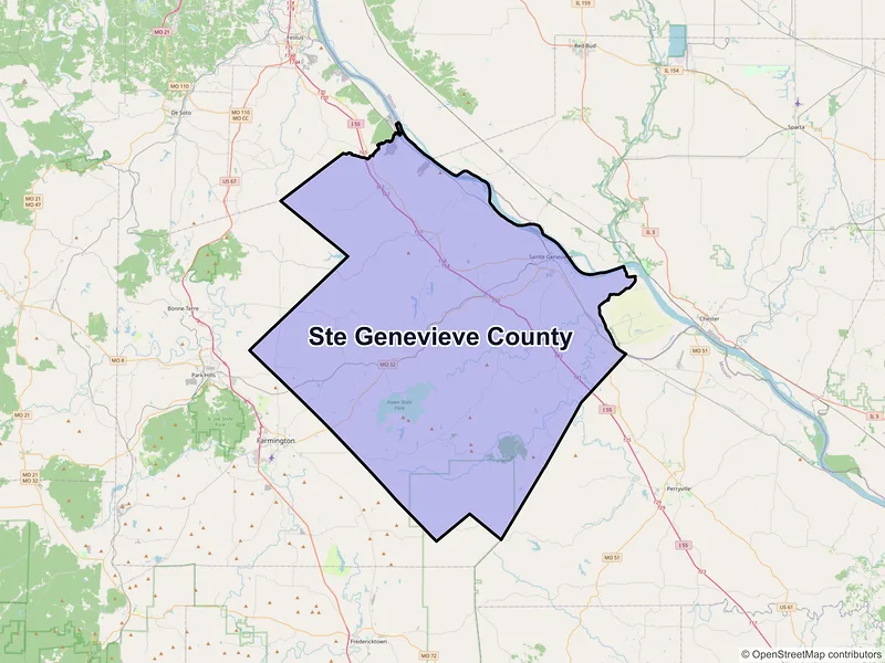 Map of Ste. Genevieve County, Missouri and ZIP codes